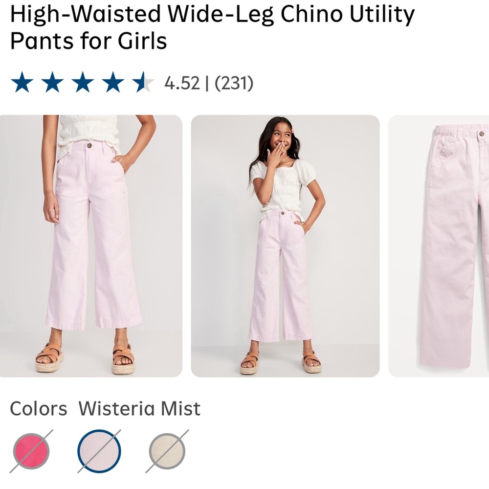 *NWT* Old Navy Brand Girl’s High-Waisted Wide-Leg Chino Utility Pants Size Large